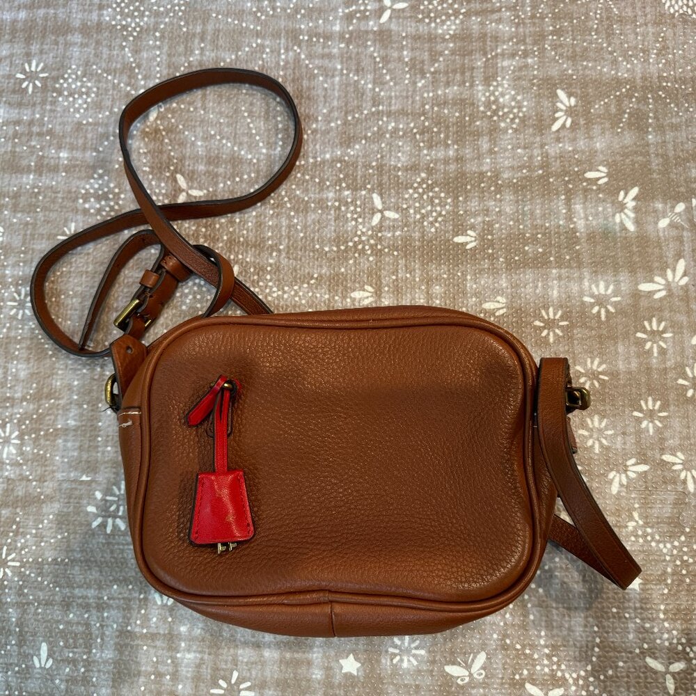 J. Crew Brown Leather Crossbody with Red Accent